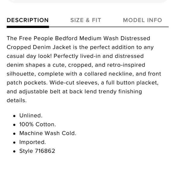 Free People Bedford Distressed Medium Wash Cropped Jacket Size XS - Picture 4 of 11